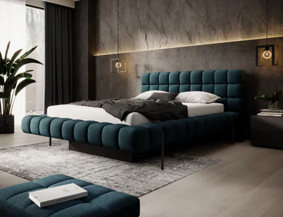 Pat tapitat cu somiera rabatabila si lada depozitare, 140x200 cm, ELTAP, Magentta, metal/poliester, albastru inchis