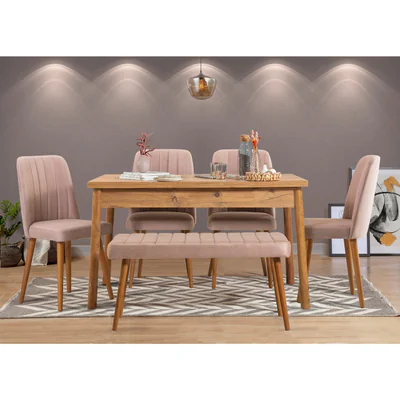 Set masa si scaune, 6 piese, Hanah Home, Costa Atlantic Stone, Pin Atlantic / Piatra