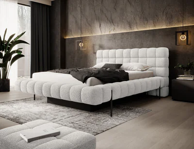 Pat tapitat cu somiera rabatabila si lada depozitare, 140x200 cm, ELTAP, Magentta, metal/poliester, alb