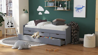 Pat multifunctional pentru o persoana, 90x200 cm, Lena 10C, Inter Link, lemn, gri