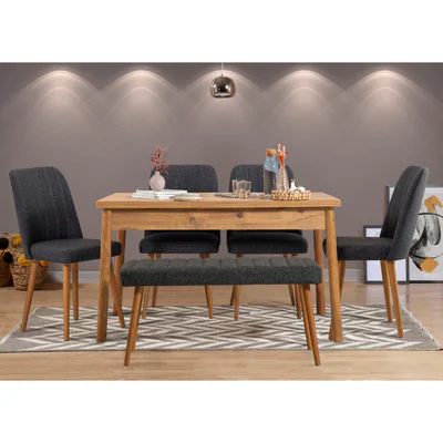 Set masa si scaune, 6 piese, Hanah Home, Costa Atlantic Anthracite, Pin Atlantic / Antracit