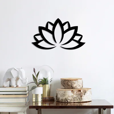 Decoratiune de perete, Lotus Flower 2, Dimensiune: 60 x 35 cm, Negru