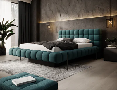 Pat tapitat cu somiera rabatabila si lada depozitare, 140x200 cm, ELTAP, Magentta, metal/poliester, verde