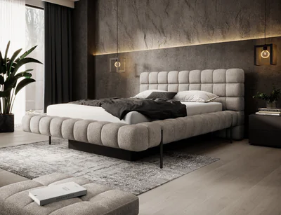 Pat tapitat cu somiera rabatabila si lada depozitare, 140x200 cm, ELTAP, Magentta, metal/poliester, bej inchis