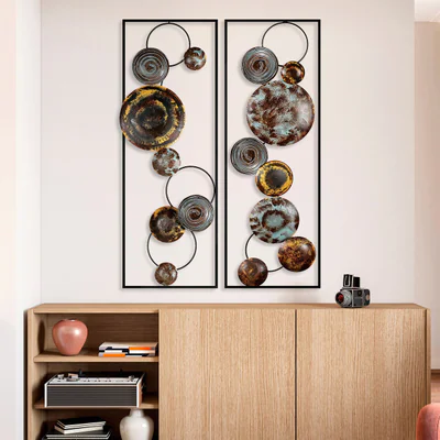 Decoratiune de perete, Textured, Latime: 32 cm Inaltime: 92 cm Adancime: 4 cm (2 bucati), Multicolor