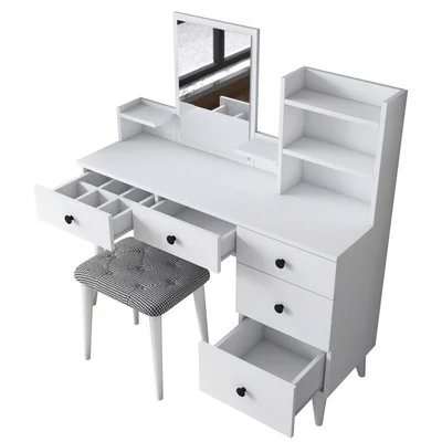 Masa de machiaj, Hanah Home, BJ101, 125x93.8x40 cm, Alb