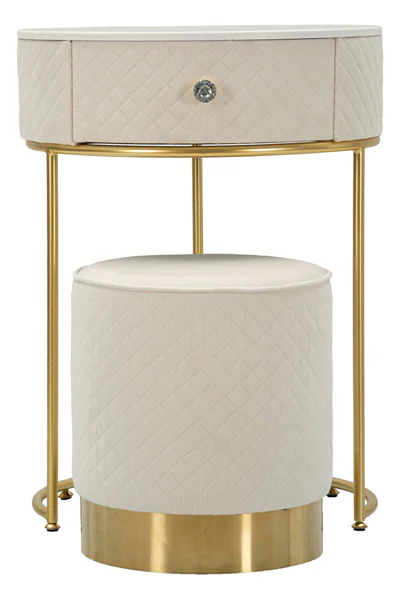 Masa de toaleta cu taburet / masuta dressing Vellit, Mauro Ferretti, 52x70 cm, lemn de pin/MDF/metal, crem