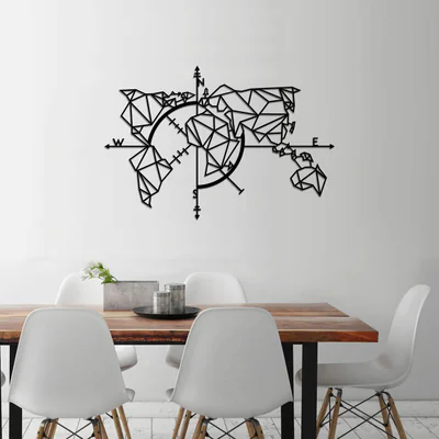Decoratiune de perete, World Map Metal Decor 2, Dimensiune: 111 x 74 cm, Negru