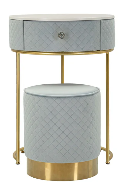 Masa de toaleta cu taburet / masuta dressing Vellit, Mauro Ferretti, 52x70 cm, lemn de pin/MDF/metal, albastru deschis