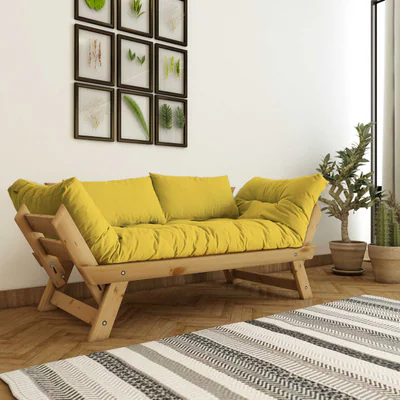 Canapea de gradina cu 2 locuri, Hanah Home, CPT8169-210, Natural / Galben