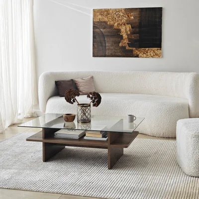 Masuta de cafea, Hanah Home, Saga Rectangle, 105x35x65 cm, Nuc / Transparent