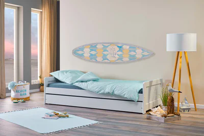 Pat multifunctional pentru o persoana, 90x200 cm, Surf, Inter Link, lemn, alb