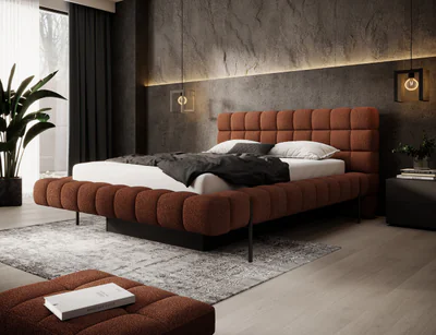 Pat tapitat cu somiera rabatabila si lada depozitare, 140x200 cm, ELTAP, Magentta, metal/poliester, caramiziu