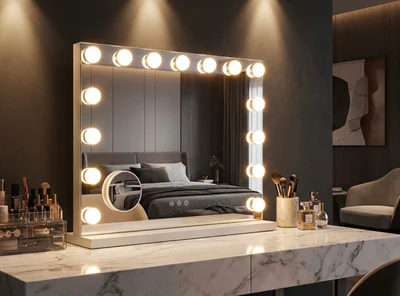 Oglinda de masa cu LED-uri, Mauro Ferretti, Hollywood, 55x14x43 cm, fier, alb