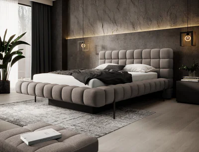 Pat tapitat cu somiera rabatabila si lada depozitare, 140x200 cm, ELTAP, Magentta, metal/poliester, maro inchis