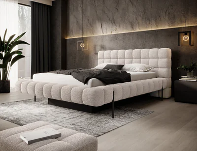 Pat tapitat cu somiera rabatabila si lada depozitare, 160x200 cm, ELTAP, Magentta, metal/poliester, bej deschis