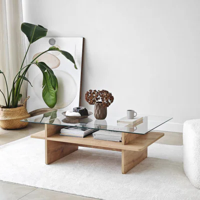 Masuta de cafea, Hanah Home, Saga Rectangle, 105x35x65 cm, Safir / Transparent