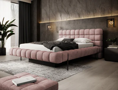 Pat tapitat cu somiera rabatabila si lada depozitare, 140x200 cm, ELTAP, Magentta, metal/poliester, roz