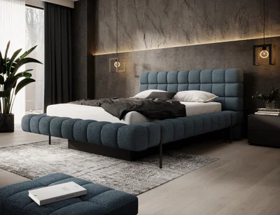 Pat tapitat cu somiera rabatabila si lada depozitare, 160x200 cm, ELTAP, Magentta, metal/poliester, albastru