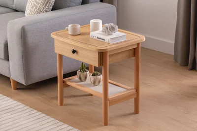 Noptiera, Hanah Home, Daisy Drawer, 55x55x45 cm, Natural/Lemn