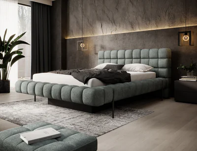 Pat tapitat cu somiera rabatabila si lada depozitare, 140x200 cm, ELTAP, Magentta, metal/poliester, albastru deschis