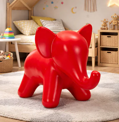 Taburet pentru copii, Mauro Ferretti, Elephant, 86x46x56 cm, utilizare interior / exterior, plastic, rosu