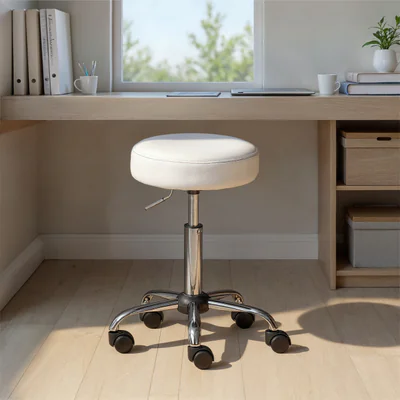 Scaun de birou Asra, Inter Link, 34x34x46-56 cm, rotativ, metal/piele ecologica, alb