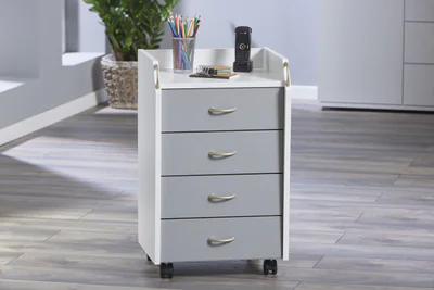 Masuta cu roti / dulap de birou Printi, Inter Link, 40x36x65 cm, lemn, alb/gri