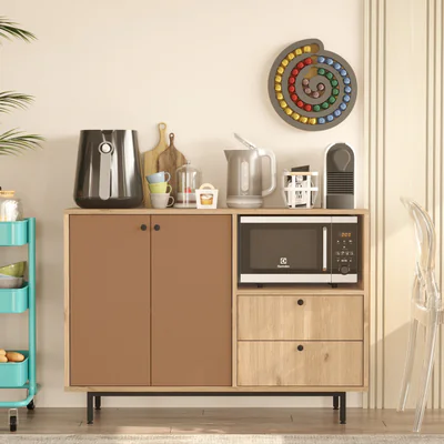 Dulap multifunctional, Hanah Home, RE2-SK, 120x85x35.5 cm, Stejar / Tigla Rosu