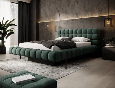 Pat tapitat cu somiera rabatabila si lada depozitare, 140x200 cm, ELTAP, Magentta, metal/poliester, verde inchis