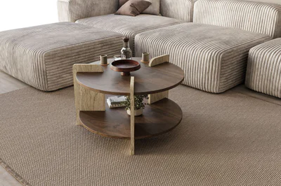 Masuta de cafea, Hanah Home, Oalla, 70x45x70 cm, Nuc / Travertin