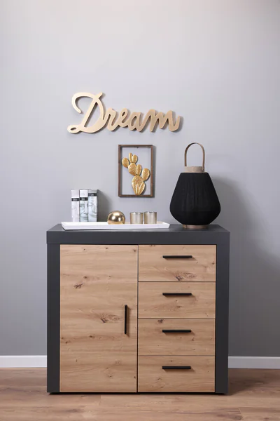 Comoda Corbeto 1T4S, Inter Link, 94x90x86 cm, lemn, antracit/natur