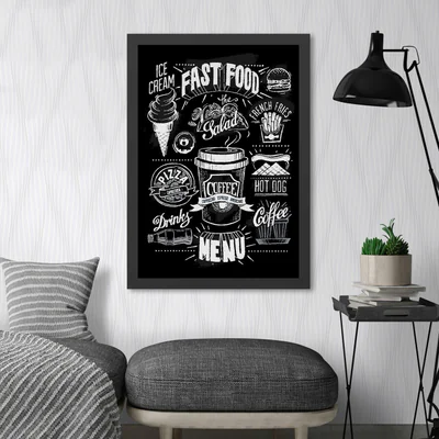 Tablou decorativ, Fast Food (55 x 75), Polistiren, Alb/Negru
